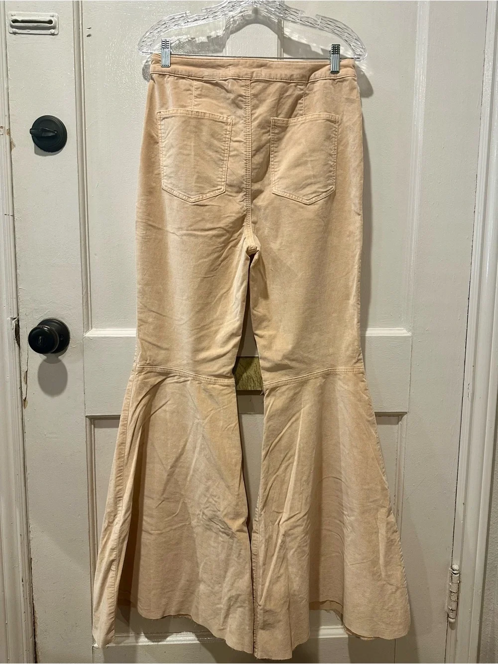 Free People Peach Velvet Float On Flare Pants Boho Chic Raw Hem Stretch 31 NWT
